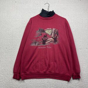 VTG Mountain Ridge Sweatshirt Bear Graphic Red Mock Neck Men Men L Canada Made
